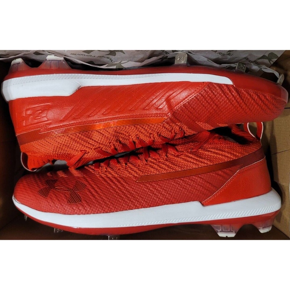 Under Armour UA Harper 3 LOW ST MENS SZ 16 Baseball Metal Cleats Spikes RED/Whte